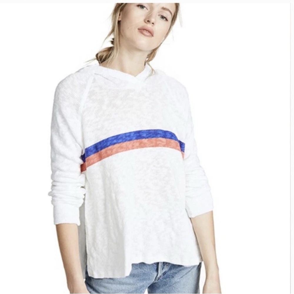 Sundry White Hoodie with Blue and Red Stripes